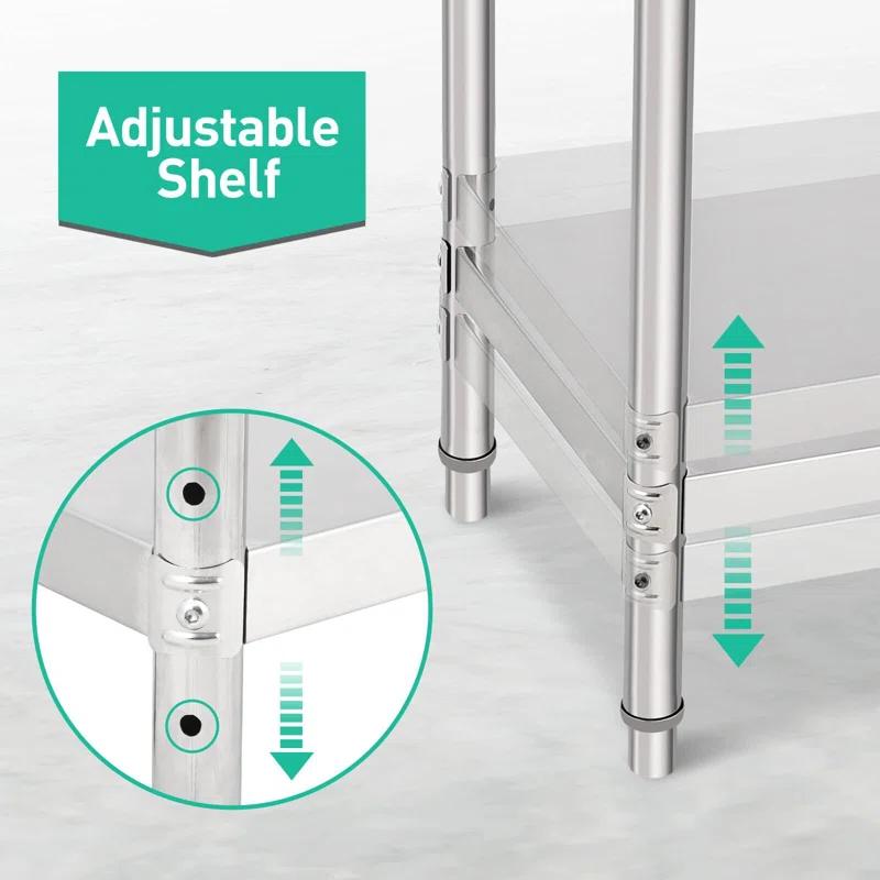 Stainless Steel Table Commercial Work Table,NSF Three Layer Workbench Heavy Duty Prep Worktable