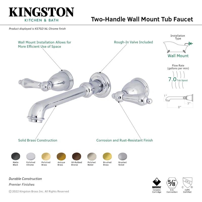 Kingston Brass English Country Two-Handle 3-Hole Wall Mount Roman Tub Faucet