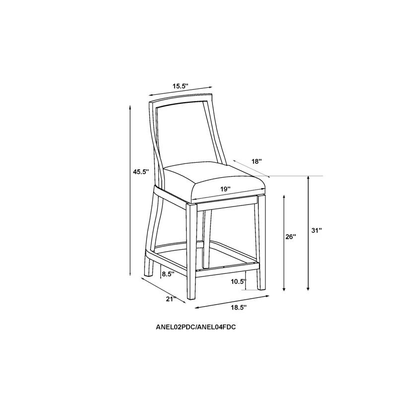Alaterre Ellie Bar Height Stool, Back, Swivel Seat, Brown, Upholstered Padded Seat, Rubberwood Frame, Steel Memory Return Mechanism, Dimensions 19 in. W x 22 in. D x 46 in. H, Footrest, Metal Kick Plate