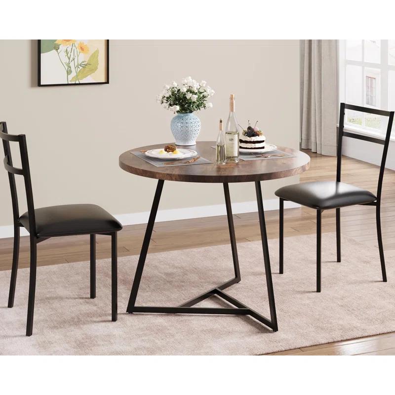 17 Stories Dining Table Set For 2, Round Kitchen Table And Upholstered Chairs For 2, 3 Piece Dining Room Table Set