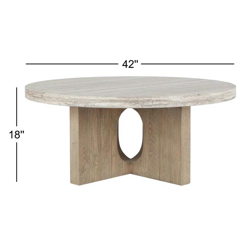 Talbot 42" Round Light Brown Wood and Concrete Coffee Table