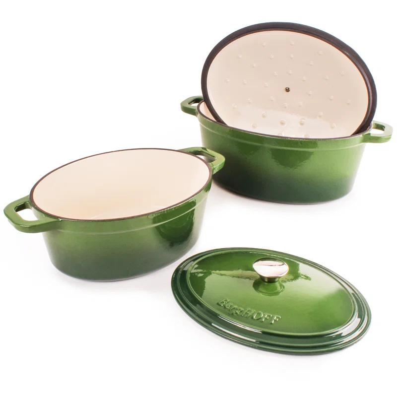 BergHOFF BergHOFF Neo 5Pc Cast Iron Set: 5Qt and 8Qt Covered Dutch Ovens and 10" Fry Pan