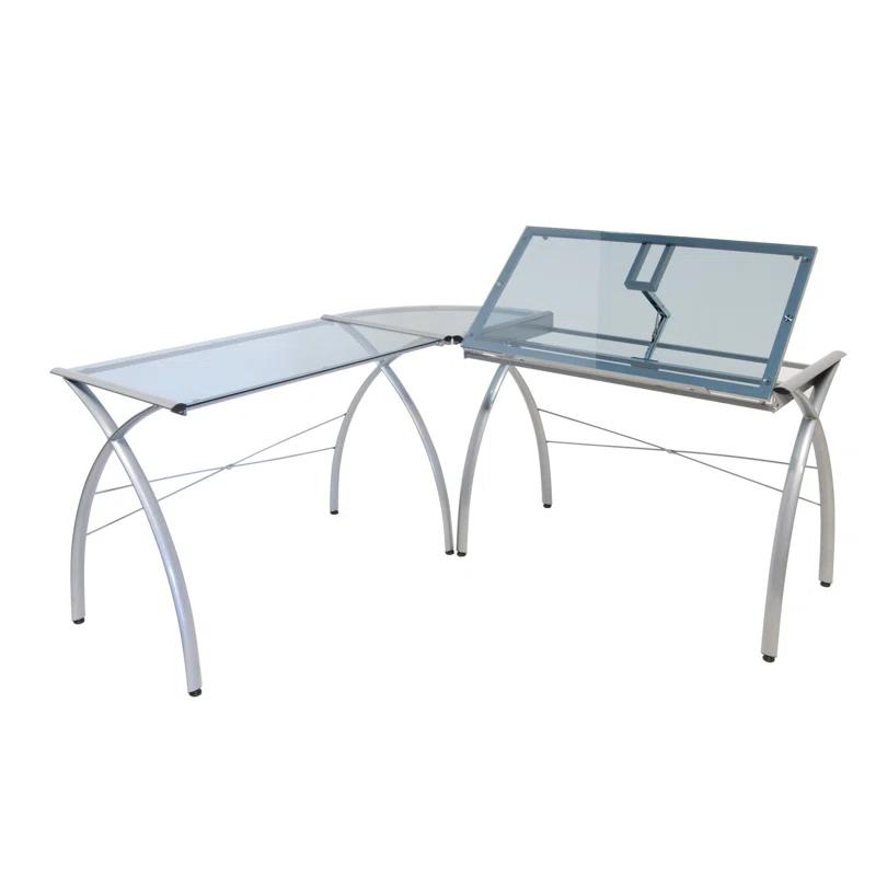 Inbox Zero Courson L-Shaped Glass Top Drafting Table