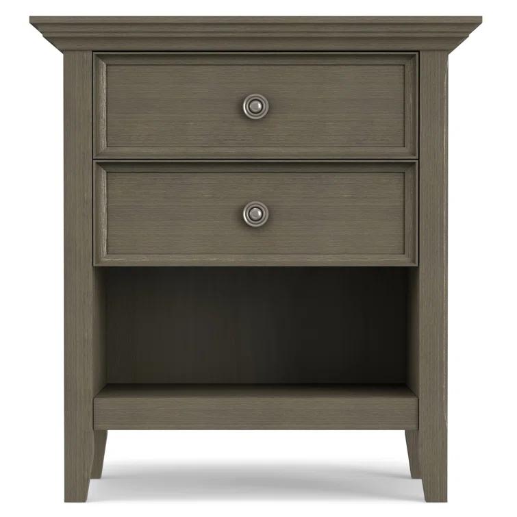 Simpli Home Amherst 24"W 2-Drawer Solid Wood Nightstand with Open Shelf