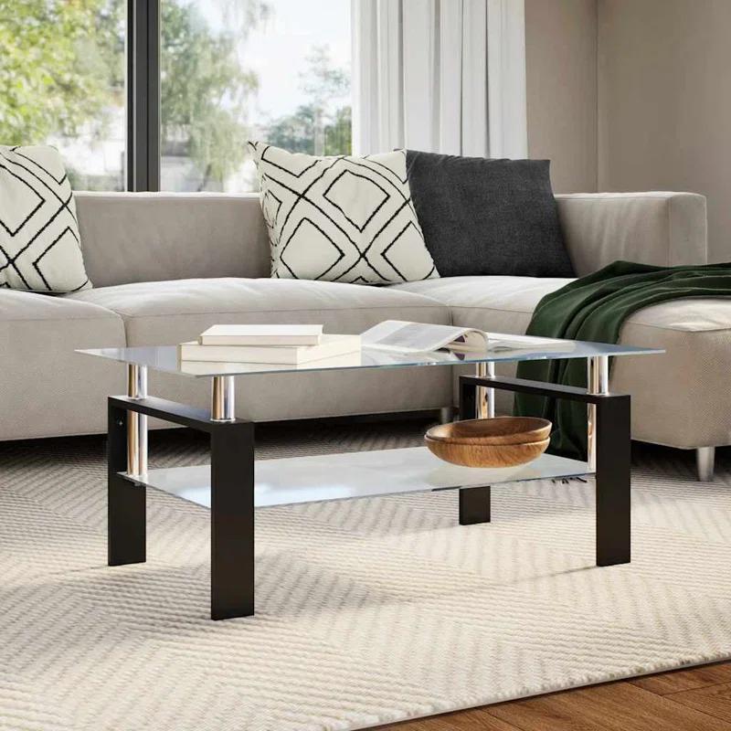 Orren Ellis Paizleigh vidaXL Coffee Table, Tempered Glass Top, Center Table, 37.4''x21.7''x15.7''