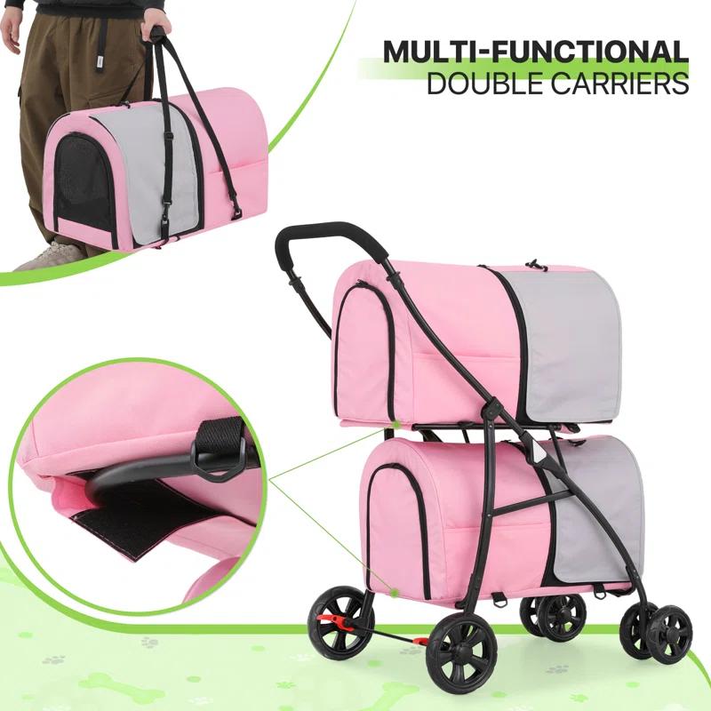 Bring Home Furniture Folding Pet Stroller for Cats & Dogs 4-in-1 Double Dog Stroller for Small & Medium Pets Carrier Cart with Convertible Features | Wayfair