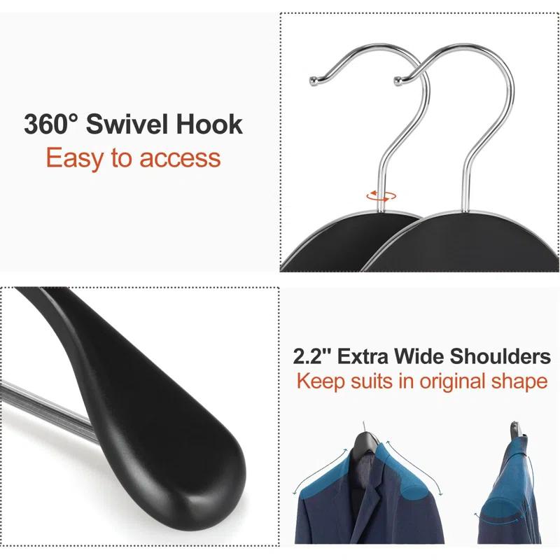 Rebrilliant 6 Pack Wide Shoulder Wooden Hangers, 360° Rotating Hooks, Solid Wood Heavy Duty Hangers