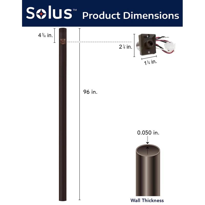 Solus 8-320NCA Direct Burial Lamp Post with Dusk To Dawn Photo Sensor, Fits 3" Post Top Fixtures, Includes Inlet Hole