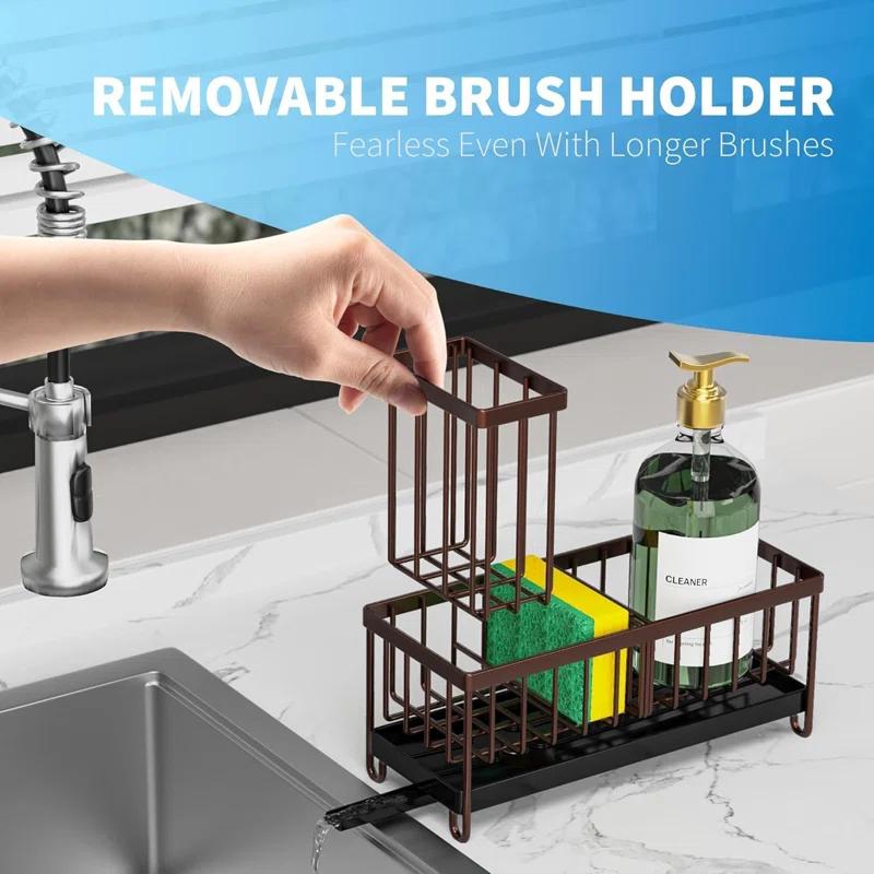 WKING Stainless Steel Kitchen Sink Caddy Organizer With Draining Tray, Rustproof Sponge Holder For Sink, Adjustable Compartments, Space-Saving Design