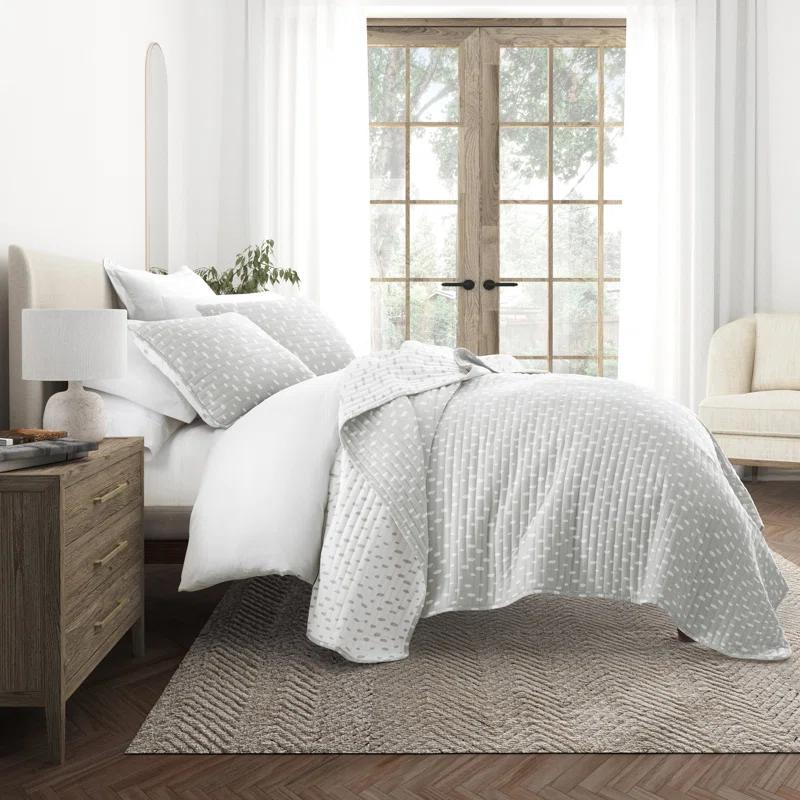 Becky Cameron Gray Polka Dots Pattern Reversible Quilt Set
