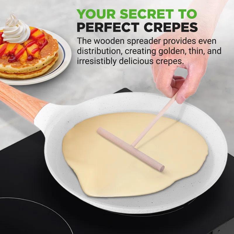 NutriChef Nutrichef 9.45” Non-Stick Crepe Pan With Wooden Spreader, Durable Marble Coated Dosa Pan, Bakelite Handle And Induction Bottom, Pfoa/Pfos Free, Dishwasher Safe, Even Heat Distribution