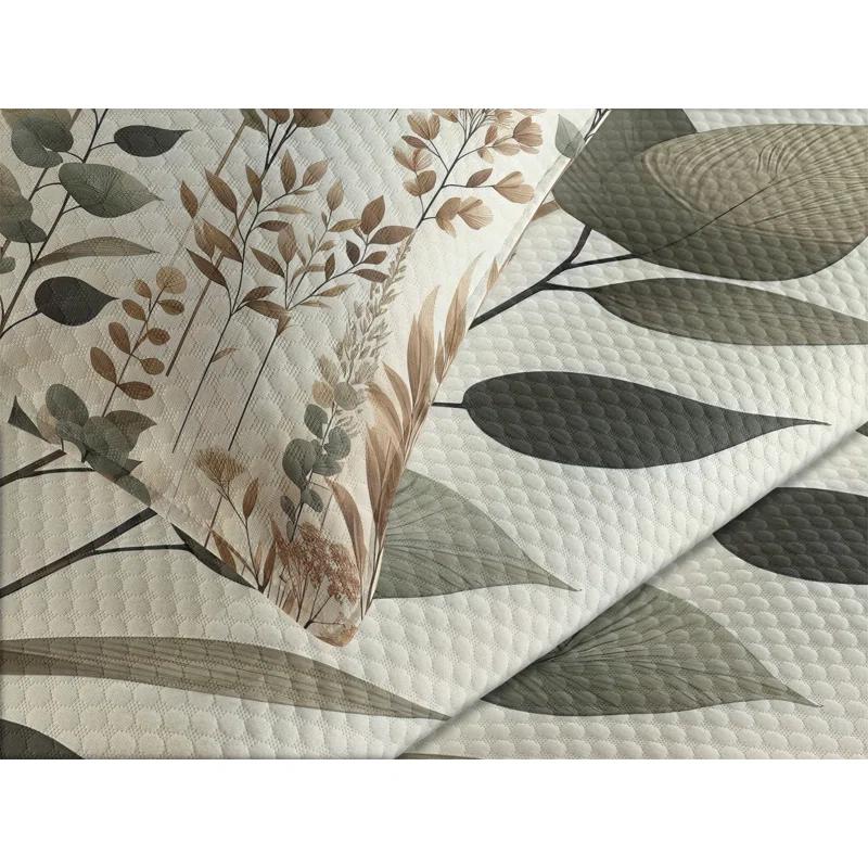 Ambesonne Ambesonne Brown Bedspread Set Vintage Botanical Concept Pale Camel Laurel Green