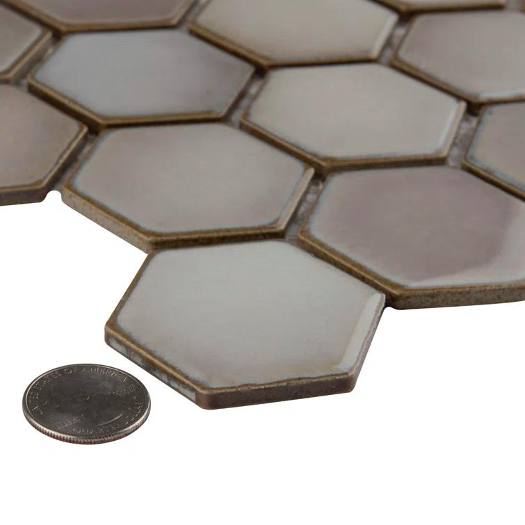 Merola Tile Hudson Due 2" Hex 10-7/8 " x 12-5/8 " Porcelain Mosaic Floor and Wall Tile