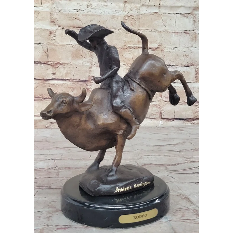 Trinx Rashee Rodeo Bull Rider Cowboy Bronze Statue Sculpture Marble Base Western Decor 9 Inches X 9 Inches