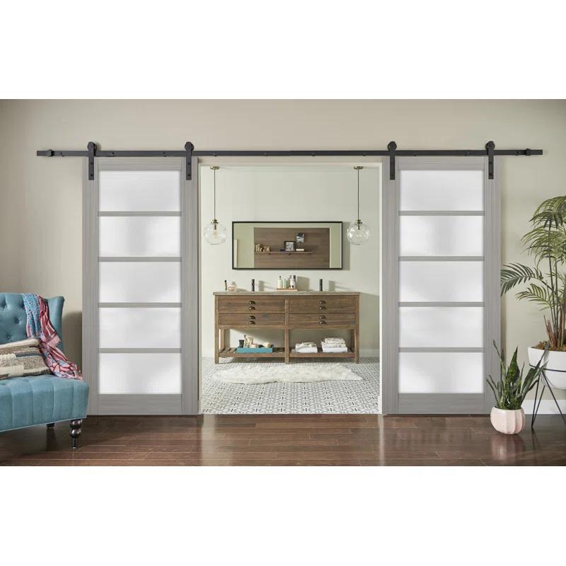 SARTODOORS Quadro Frosted Glass Barn Doors with Installation Hardware Kit