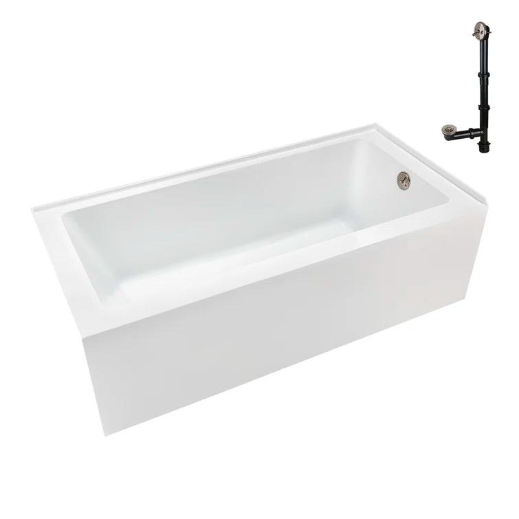 Streamline Bath Streamline 66 in. x 32 in. Acrylic Right-Hand Drain Alcove Bathtub in Glossy White With External Drain NAL-5620-BNK