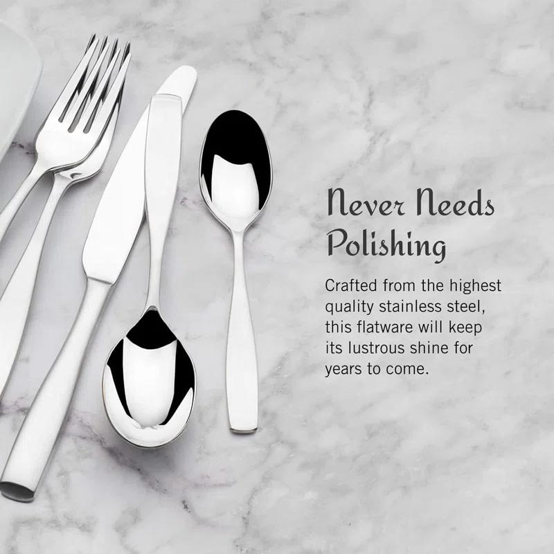 Hokku Designs Flatware Service for 12, 65 Piece Set, 18/10 Stainless Steel Silverware Set