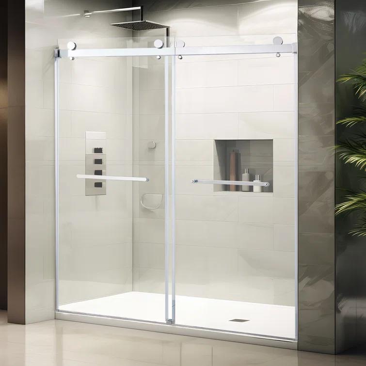 LAWRENCE 56-60"W X 75"H Frameless Double Sliding Shower Door, 304 Stainless Steel In Matte Black, 5/16" (8Mm) Thick SGCC Tempered Clear Glass. | Wayfair