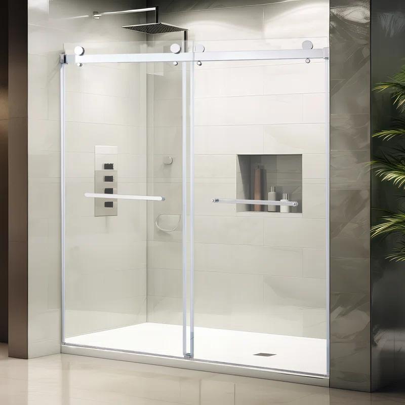 LAWRENCE 56-60"W X 75"H Frameless Double Sliding Shower Door, 304 Stainless Steel In Matte Black, 5/16" (8Mm) Thick SGCC Tempered Clear Glass. | Wayfair