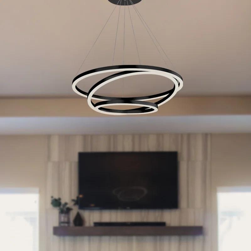 VONN Lighting Tania Trio 32-in Integrated LED Ring Pendant Height Adjustable ETL Certified Circular Chandelier