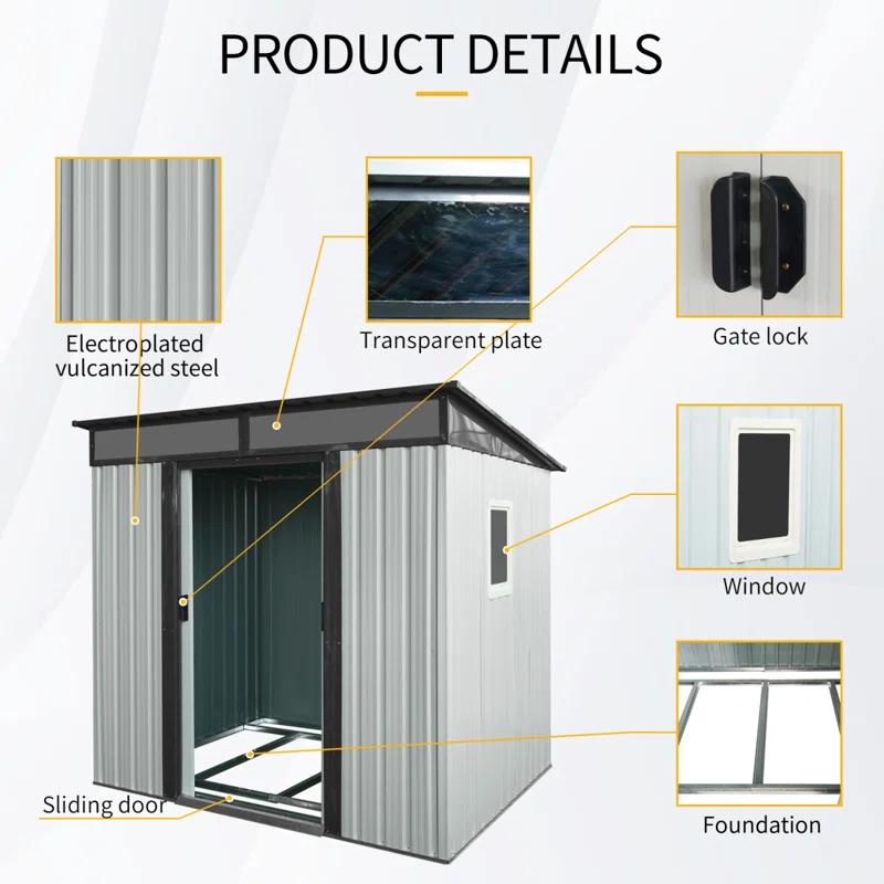 HLILish 6Ft X 5Ft Outdoor Metal Storage Shed With Window And Transparent Plate For Garden, Lawn