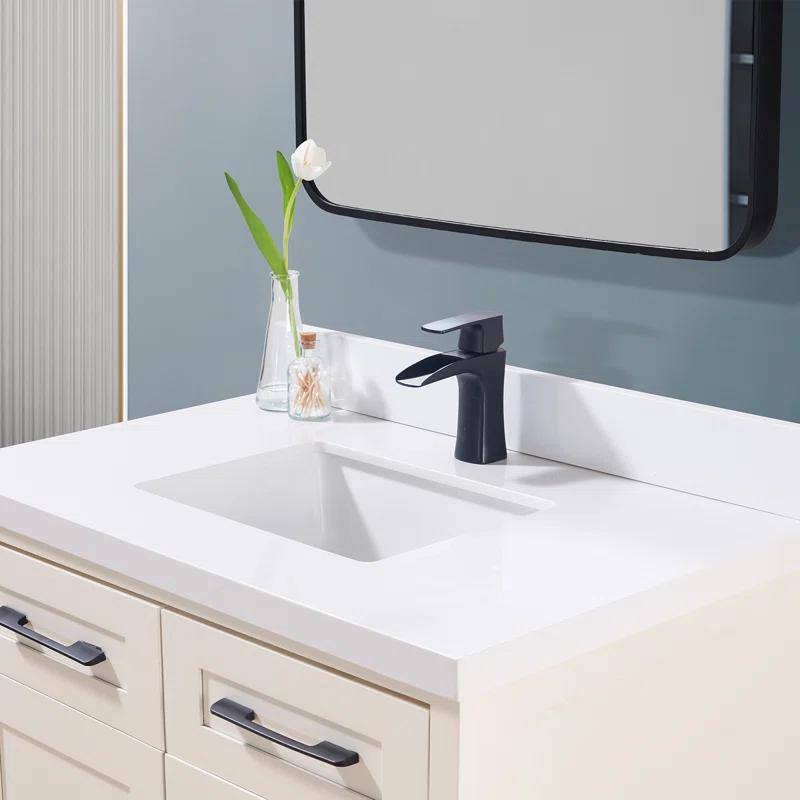 37" Single Bathroom Vanity Top in Snow White with Sink