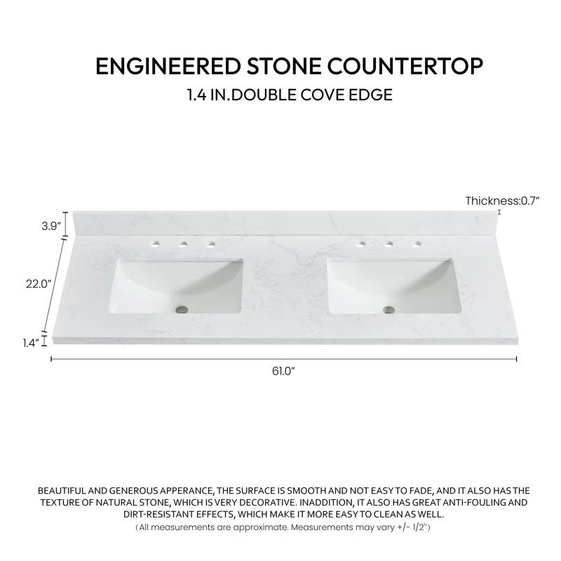 Vinnova Jaen 61'' Engineered Stone Double Vanity Top with Sink and 3 Faucet Holes | Wayfair