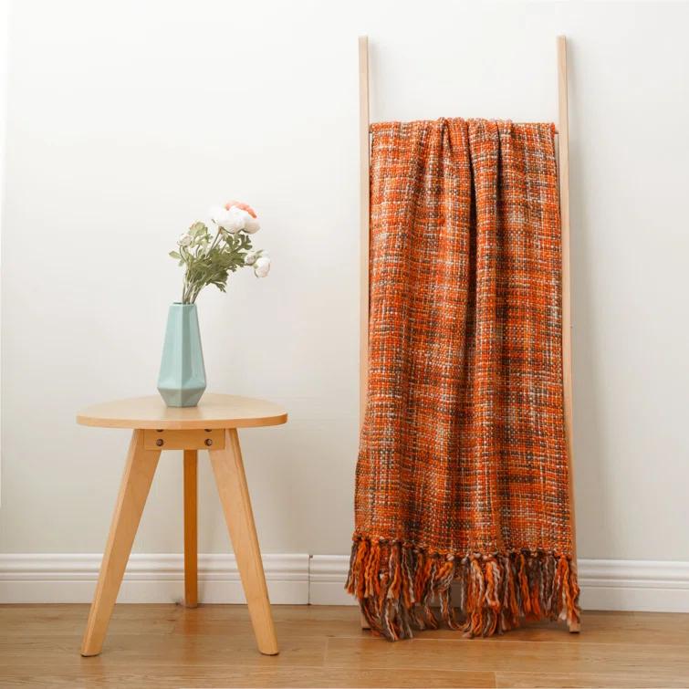Battilo Home Rust Orange Throw Blanket For Couch, Bed, Boho Colorful Throw With Tassels, Halloween Decor, Fall Home Decor, 50"X60" | Wayfair