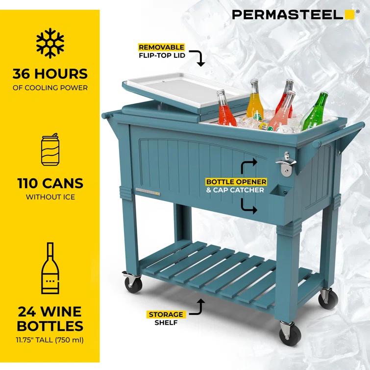 Permasteel 80 Qt. Furniture Style Rolling Patio Cooler