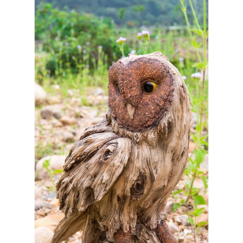 Rustic Driftwood Barn Owl Garden Statue