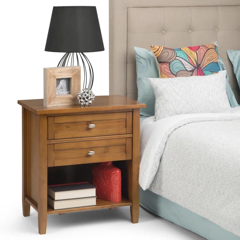 Simpli Home Warm Shaker 24"W Solid Wood Bedside Table with Two Drawers