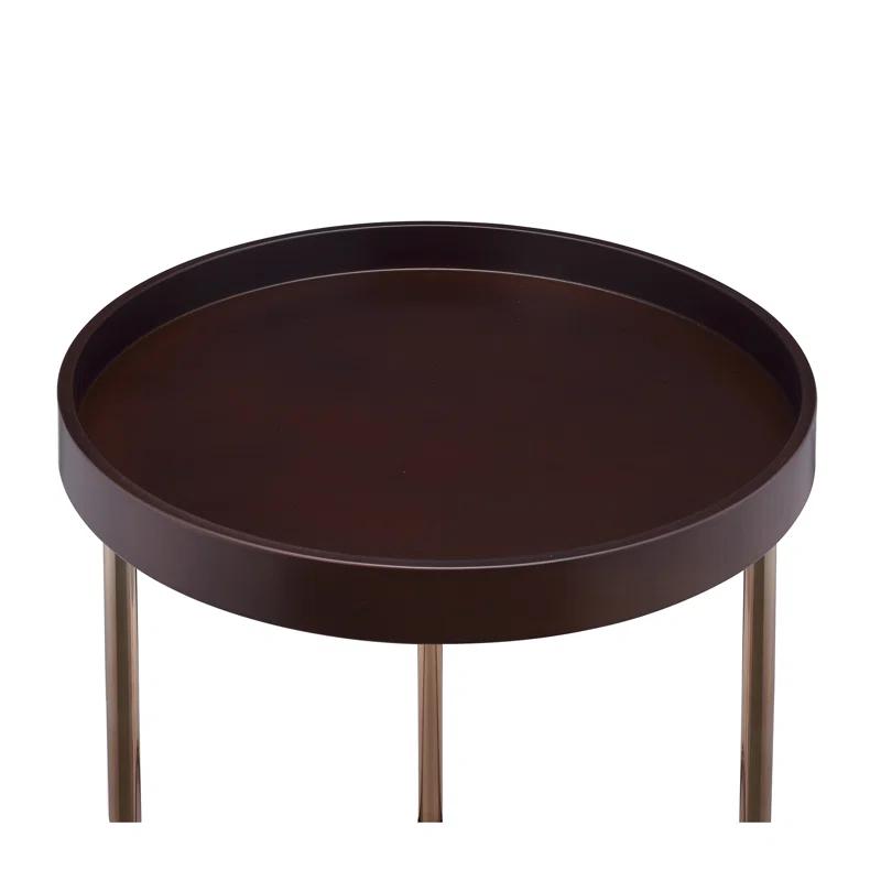 Mercer41 Genoa Round Tray Table With Metal Frame, Espresso