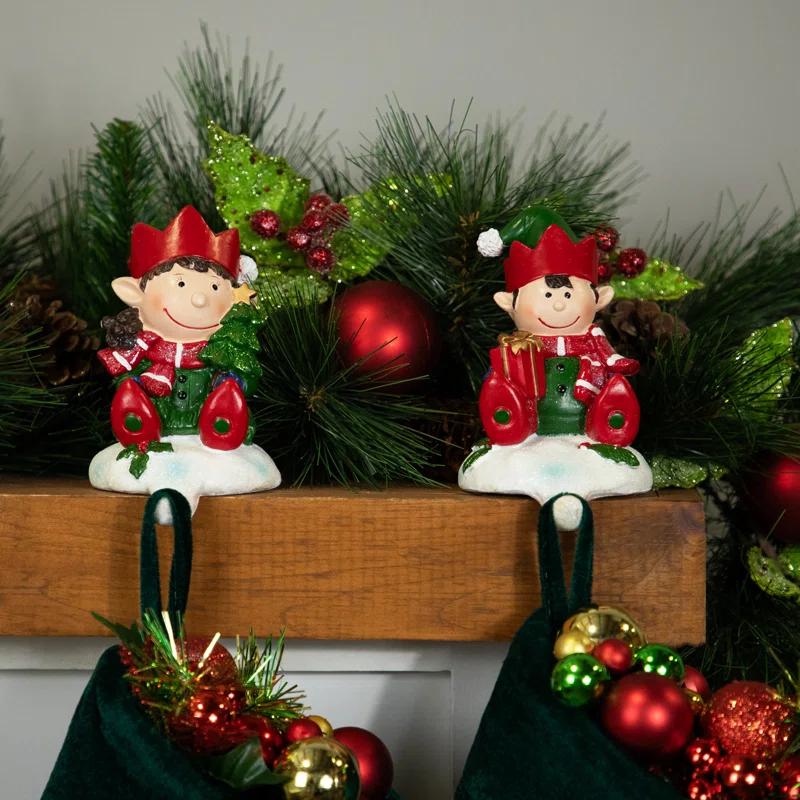 Northlight Seasonal Festive Elves Christmas Stocking Holders - 5" - Set Of 2