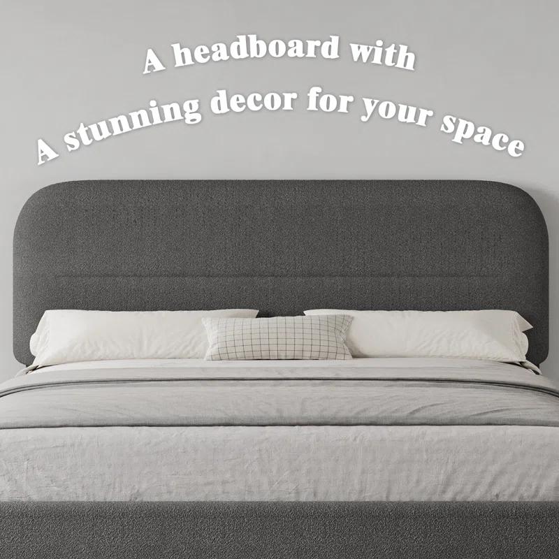 Mercer41 Manfred Boucle Upholstered Cloud Bed Frame with Rounded Corners Headboard, Soft Platform Bed Frame with Thickened Footboard