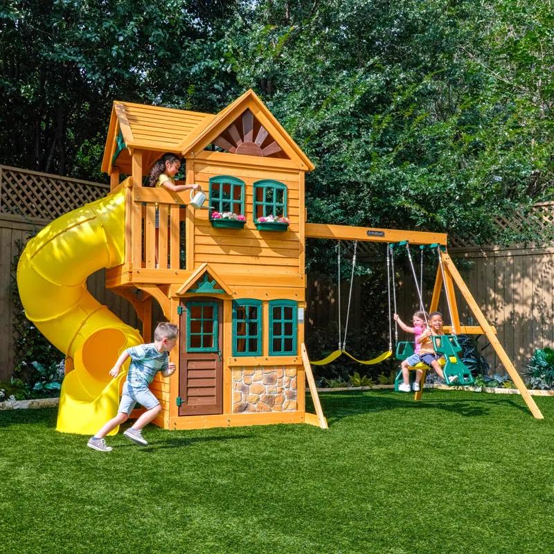 KidKraft KidKraft Boulder Station Wooden Swing Set / Playset with Tube Slide