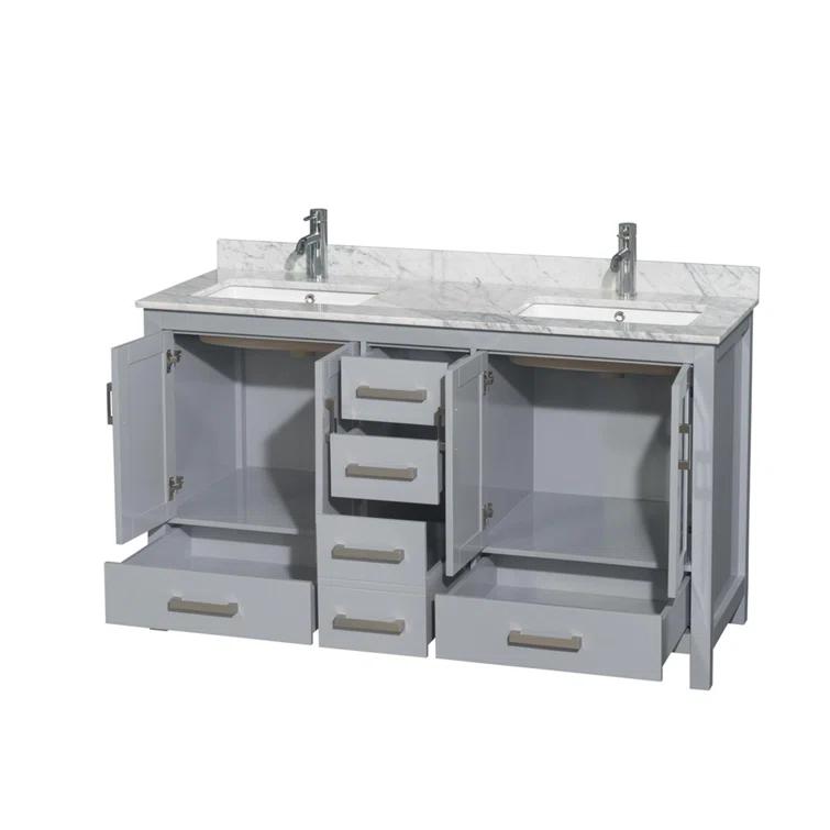 Wyndham Collection Sheffield 60" Freestanding Double Bathroom Vanity with Marble Top & Reviews | Wayfair