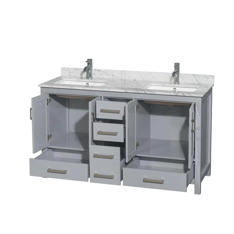 Wyndham Collection Sheffield 60" Freestanding Double Bathroom Vanity with Marble Top & Reviews | Wayfair