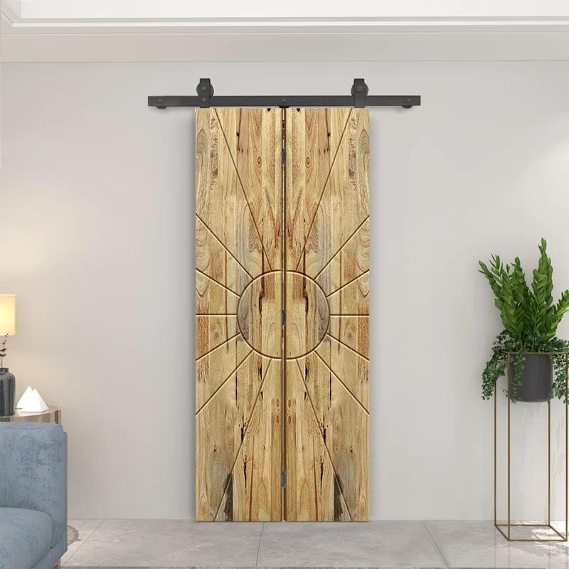 Calhome Pine Wood Bi-Fold Barn Door with Sliding Hardware Kit