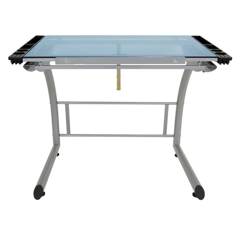 Inbox Zero Cournoyer Glass Top Metal Base Drafting Table