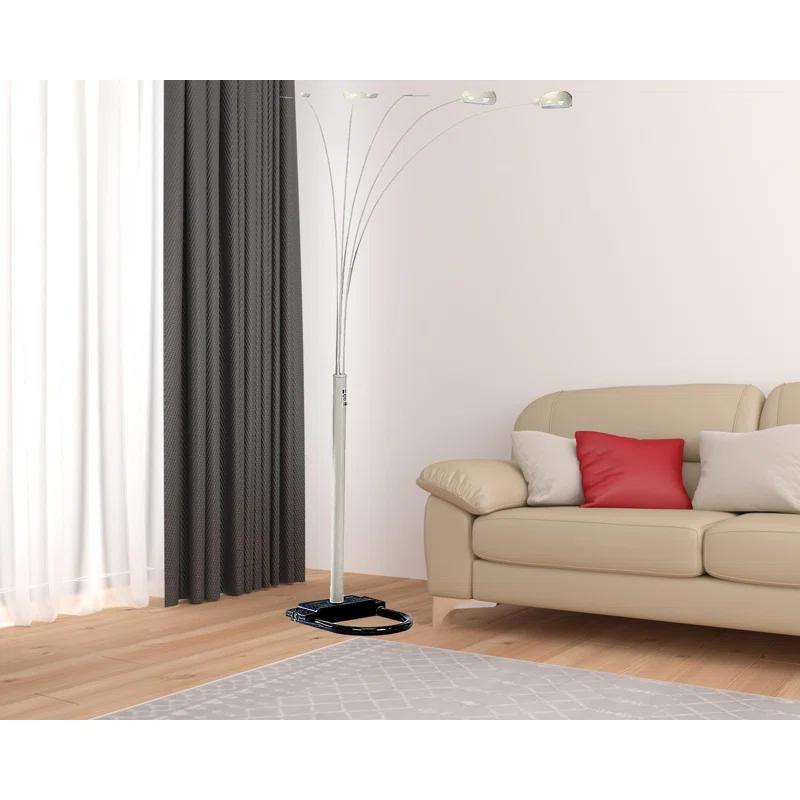 Orren Ellis 84" White Five Light Arc Floor Lamp With White Dome Shade