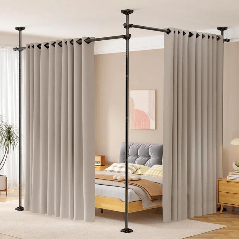 Rebrilliant Room Divider No Drilling Curtain Rod Wall Divider For Room Separation, 4-10Ft(H) 28-114Inch(W) Adjustable, Heavy Duty Partition Space Separator Freestanding Tension Curtain Stand, Black