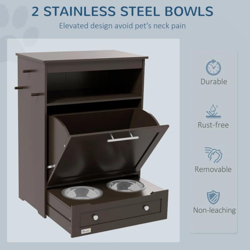 Lark Manor™ Buellton Pawhut Pet Feeder Station, Storage Cabinet Dog Food Storage Container With Raised Dog Bowls And Hanger