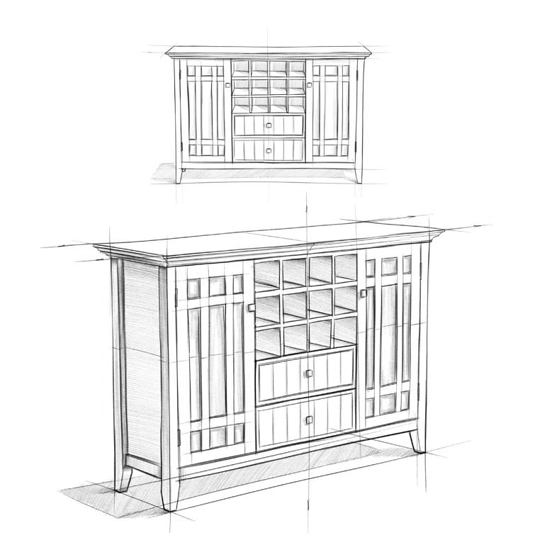 Simpli Home Bedford 54"W Solid Wood Sideboard Buffet and Wine Rack, 2 Drawers, and 2 Cabinets