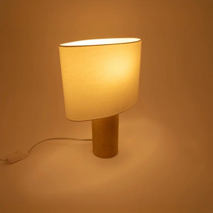 Brightech Mia 15.75" Midcentury LED Table Lamp With Natural Maple Wood Base and Fabric Shade