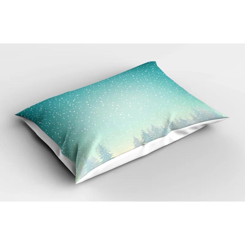 Ambesonne Ambesonne Winter Pillow Sham 2 Pack Spruce Forest Snow Woods Turquoise White