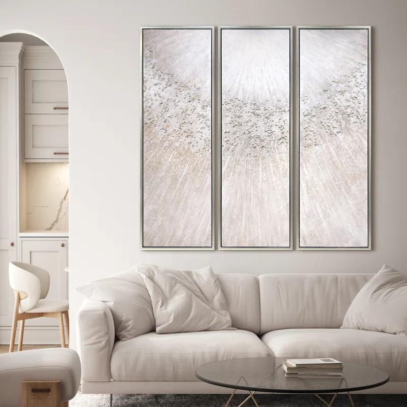 Empire Art Direct Silver Radiant Trio Textured Glitter Hand Painted Framed Canvas Wall Art with Silver Leaf