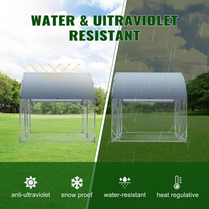 Tucker Murphy Pet™ Large Garri Metal Chicken Run with Waterproof and Anti-UV Cover, Dome Shaped Walk-in Fence Cage Hen House for Outdoor and Yard Farm Use, 9.2' x 6.2' x 6.5'