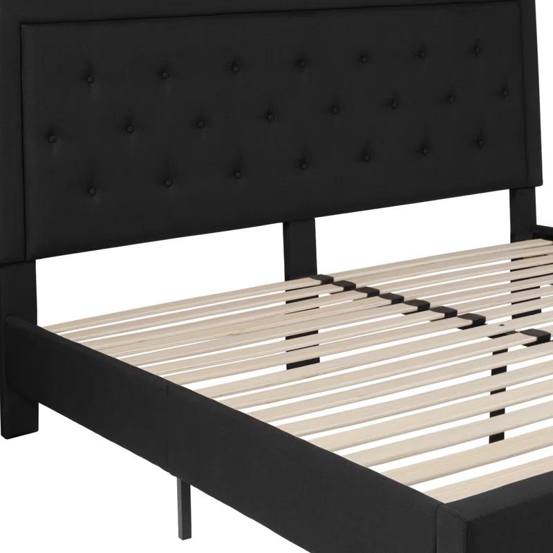Lark Manor™ Aluino Panel Button Tufted Upholstered Platform Bed Frame - No Box Spring Required