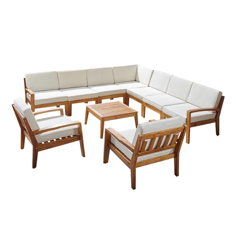 AllModern Pazel Acacia 8 - Person Modular Patio Conversation Sets with Cushions