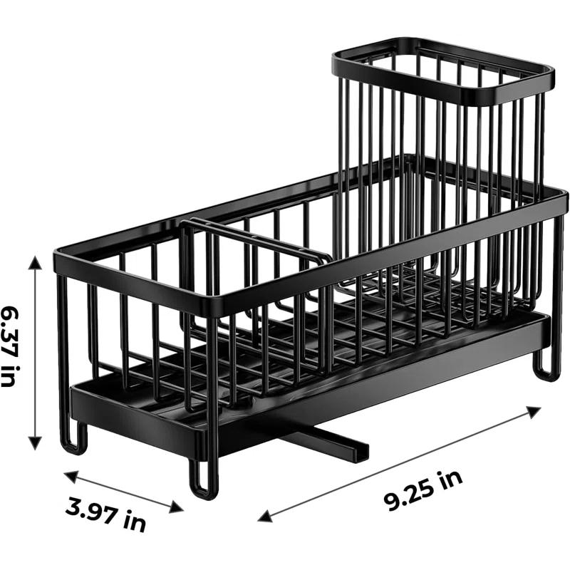 WKING Stainless Steel Kitchen Sink Caddy Organizer With Draining Tray, Rustproof Sponge Holder For Sink, Adjustable Compartments, Space-Saving Design